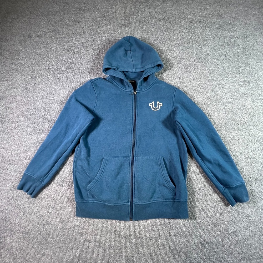 True Religion Hoodie Men's M Blue Buddha Fleece-Lined Running Sports Full-Zip